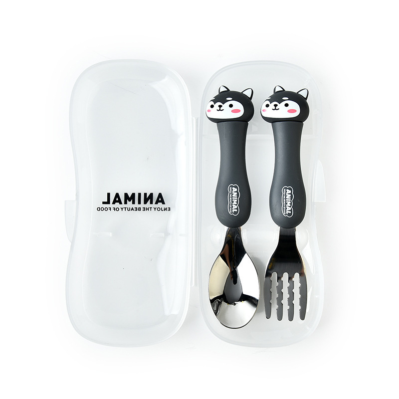 Animal encantador portátil para llevar estudiantes cucharas de comidas dormitorios escolares cucharas de cubierta de cubierta set