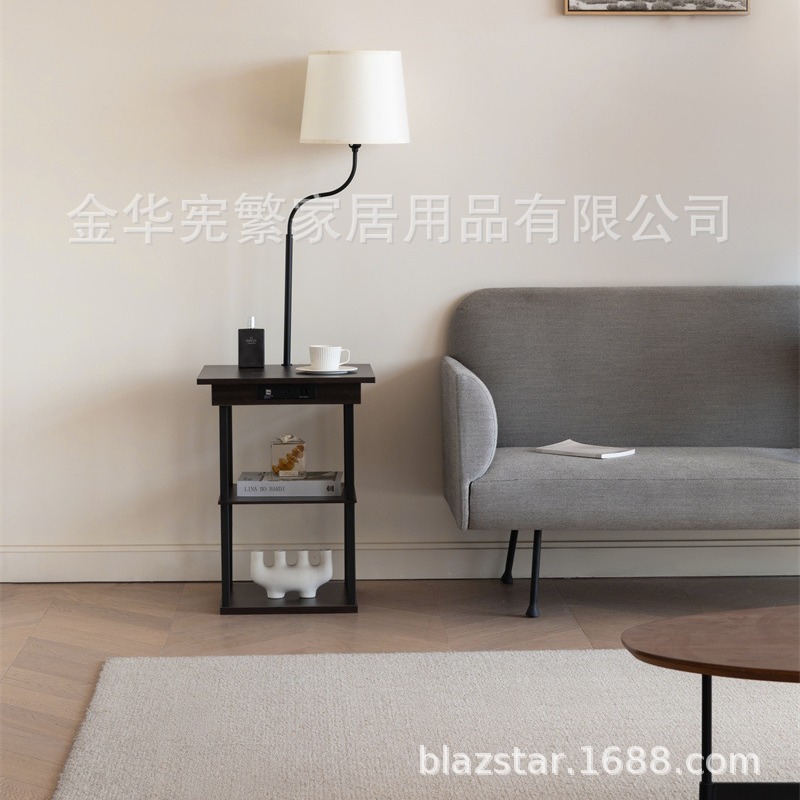 Amazon Temu transfronteriza Europea y Americana cubierta de tela lámpara de pie dormitorio sala de estar sofá de noche lado estante de almacenamiento del Gabinete USB