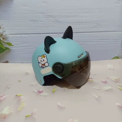 old electric car motorcycle | Motosiklet kaskı (dəbilqə) - writing-cat-light-blue-black-short-black-cat-ears-7-15-years-old