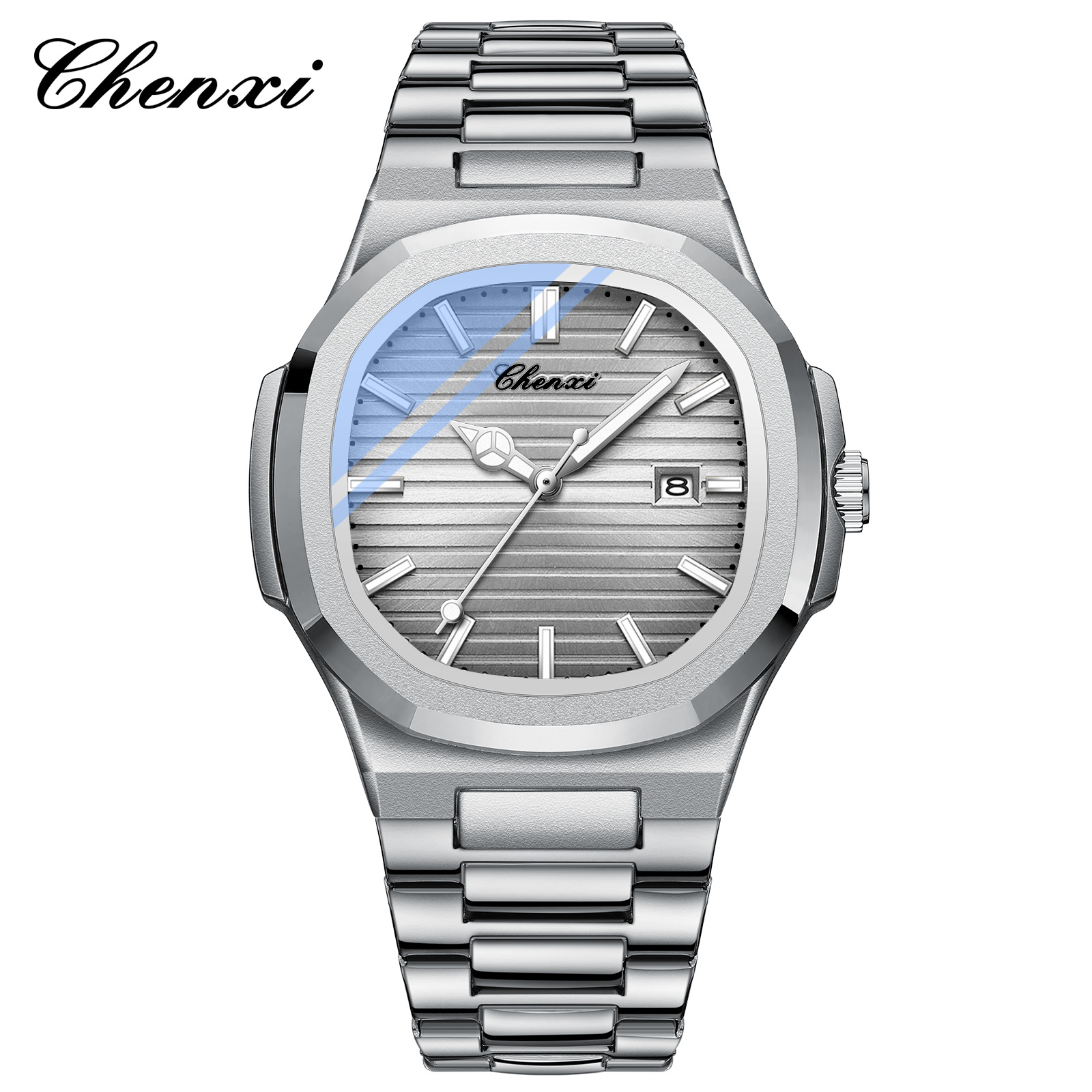 Chenxi transfronterizo venta caliente correa de acero reloj pareja luminosa impermeable simple moda negocio calendario hombres y mujeres reloj de cuarzo