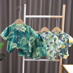A set of two 2023 children's shirts for boys, loose-fitting short-sleeved summer wear with personalized prints and stand-up collars