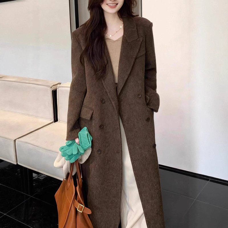 Western Europe 8817 Right Shoulder Suit Collar High-End Extended Korean Double-Sided Wool Outwear Cashmere Woolen Outwear