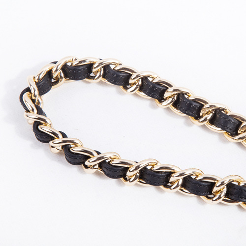 New Chanel-style women's waist chain vintage black gold leather head layer cowhide square pin buckle handmade mid-century belt