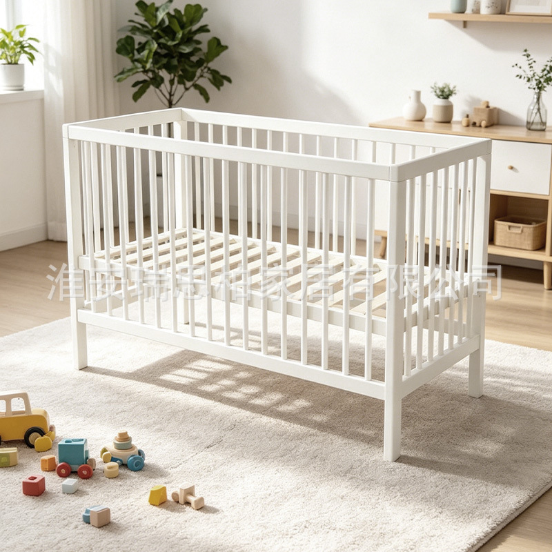 Cross-Border Foreign Trade Solid Wood Baby Crib for Newborns, Adjustable and Connectable to Large Beds, Hot-Selling Nordic Style, Wholesale from Manufacturers