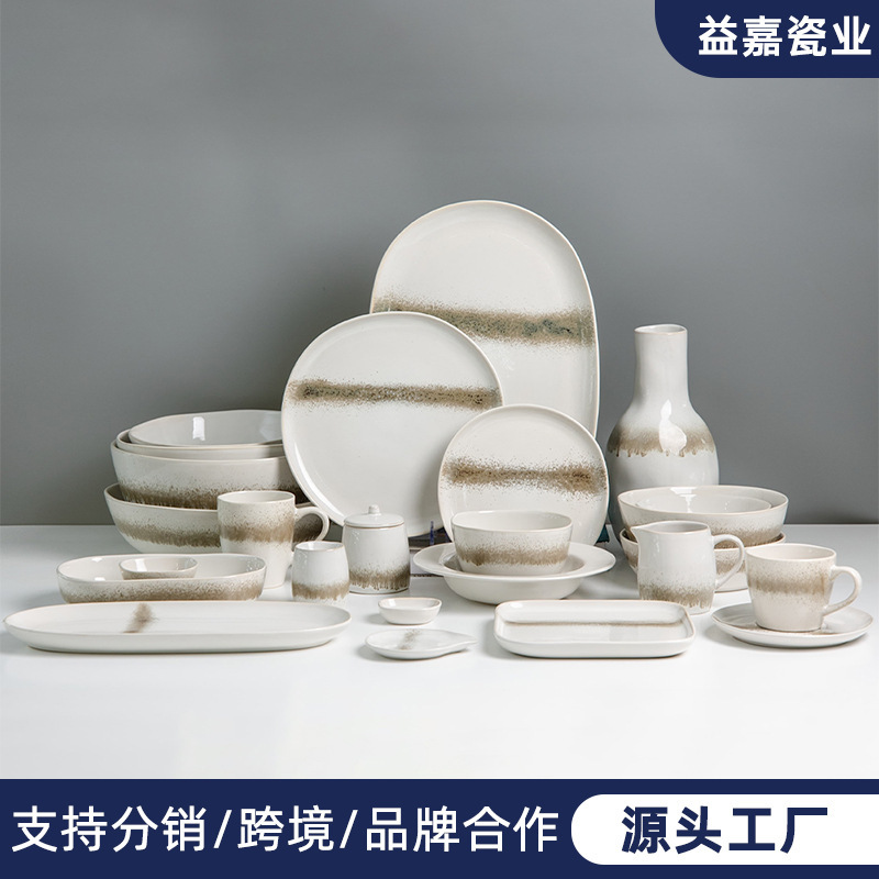 Amazon Premium Gray and White Ceramic Tableware Set High Quality Reactive Glaze Bowls, Plates, Cups and Pots Stoneware Multi-Piece Set Amazon Premium Gray and White Ceramic Tableware Set High Quality Reactive Glaze Bowls, Plates, Cups and Pots Stoneware Multi-Piece Set