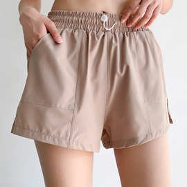 假两件运动短裤女夏季宽松健身防走光速干黑色跑步裤松紧腰瑜伽服