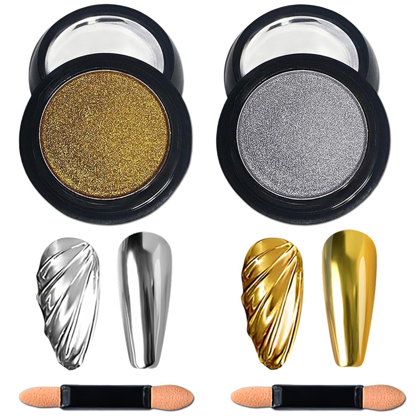 금색과 은색 발톱을 위한 크로스보더 매직 미러 파우더 매니큐어, 매우 밝고 섬세한 금색과 은색 거울 매직 미러 파우더 매니큐어 액세서리