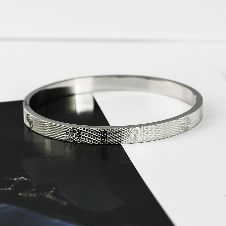 22g Weight Bangle Classification Titanium Steel Chain Material 1 Piece Quantity Holiday, Daily Occasion Titanium Steel Material Symbol Pattern Women's Gender Plating Design Retro Style Retro Symbol Titanium Steel Bangle In Bulk 12
