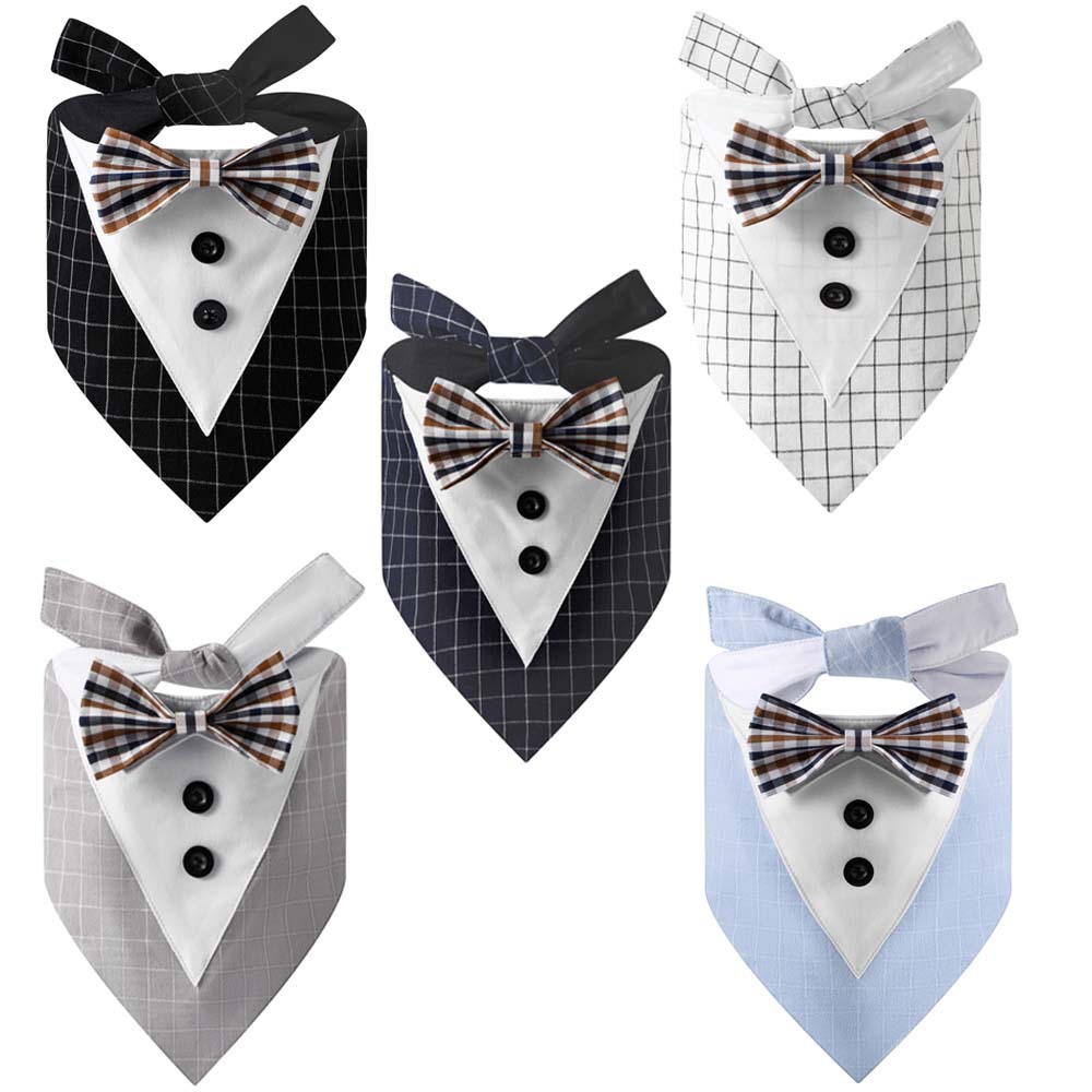 Transfronterizo nuevo traje de mascota a cuadros triángulo toalla guapo mascota saliva toalla mascota boda triángulo toalla perro bufanda