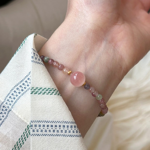 Light Luxury Jewelry Pink Natural Tourmaline Bracelet 925 Sterling Silver Bracelet Women's Bouncing Rope Bracelet Chinese Style Elegant Ins