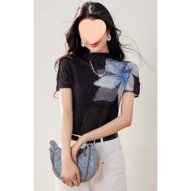 时尚高级设计感撞色短袖t恤女夏季新款小众褶皱独特别致气质上衣