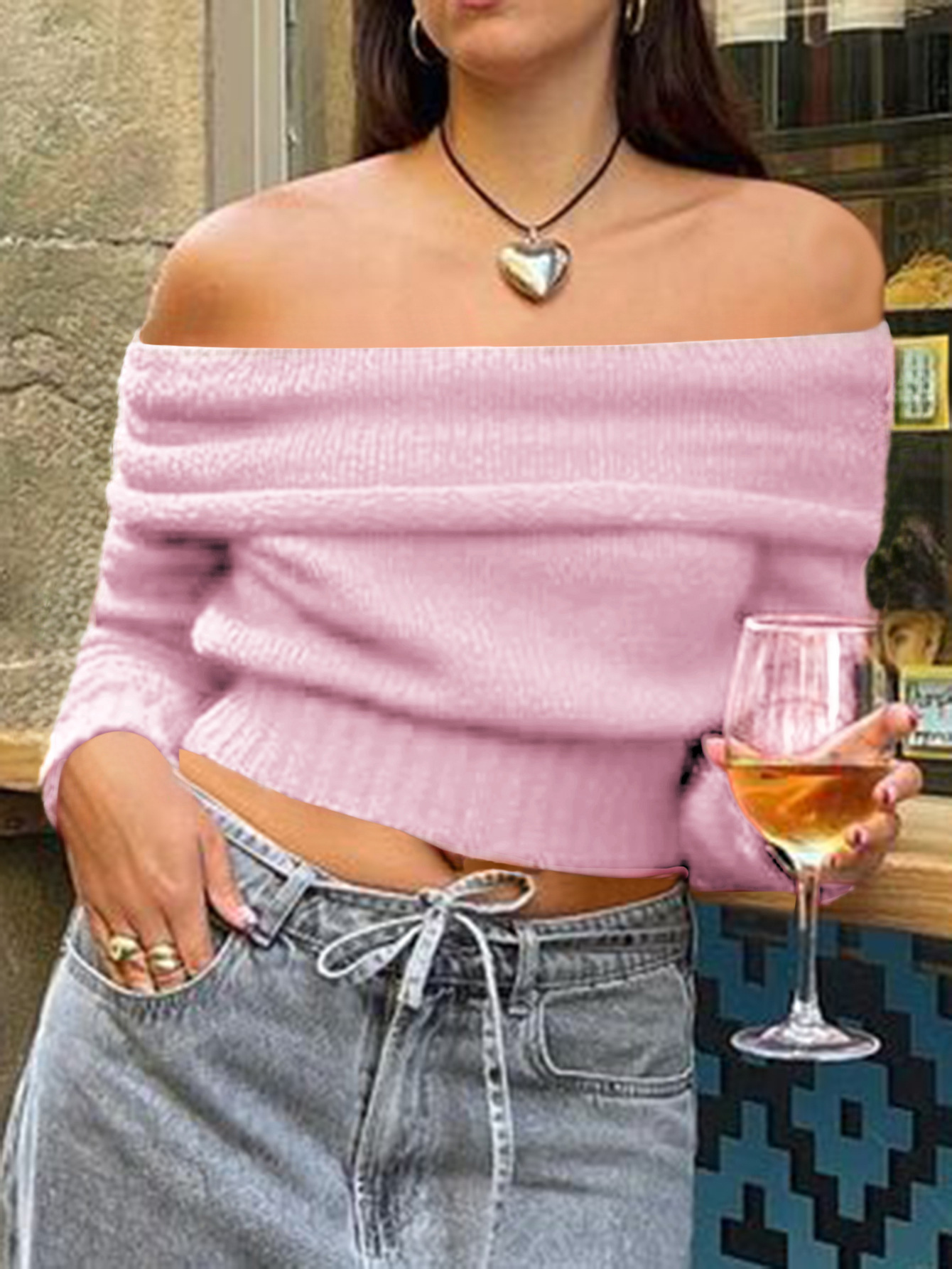 Kaikuo2025 otoño y invierno transfronterizos de mujeres europeas y estadounidenses un hombro de lana dulce y lindo suéter de color sólido Amazon