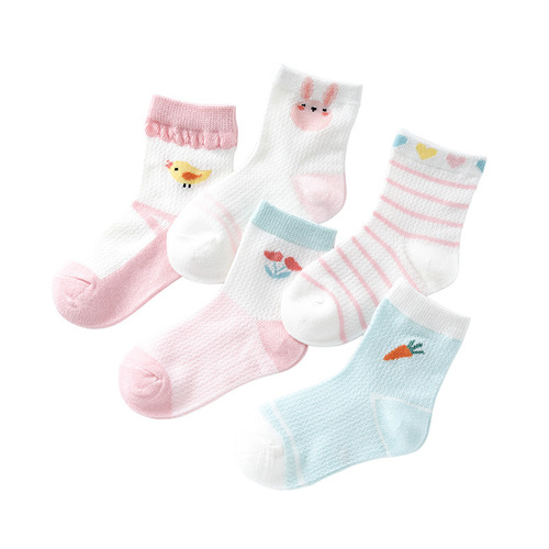 New spring and summer thin children's cotton socks cute cartoon mesh middle-length children's socks men's and women's baby socks wholesale