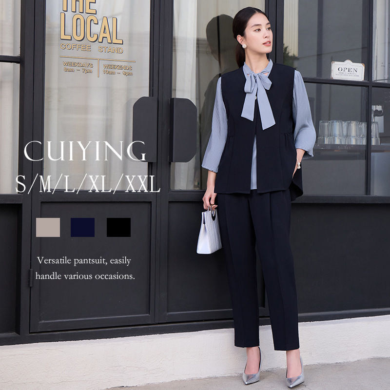 Cross-Border Direct Supply, New In-Stock Women's Suit Vest Paired with Dress Pants, Professional Commuting Two-Piece Set 88639