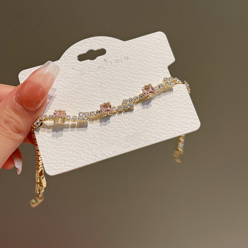 Pink Dream Girl Square Diamond Bracelet  Summer New Pressed Diamond Bracelet String J732