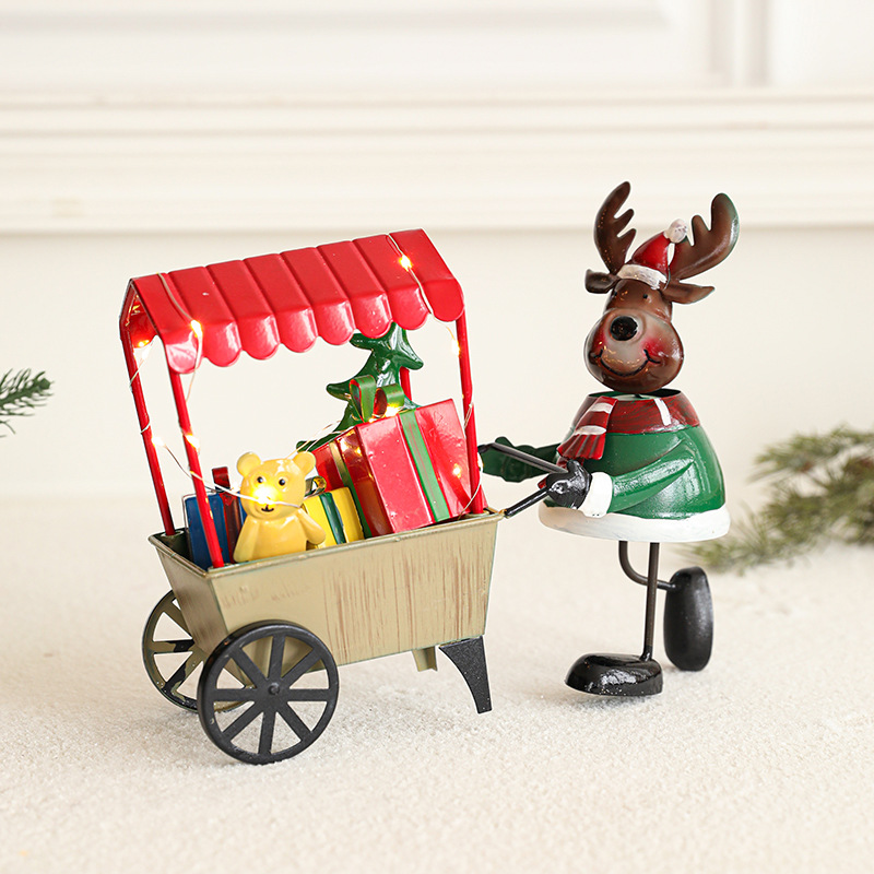 Navidad luminosa decoración de hierro forjado con lámpara decoración trineo para el anciano alce niños regalo carro decoración de mesa