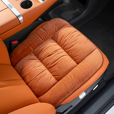 Car Winter Seat Cushion Universal Warm Anti-Slip Single-Piece Seat Cushion Car Rear Thickened Plush Flannel Seat Cover (Seat cushion, seat cover) - checkered-flannel-emma-orange-front-row-1-piece
