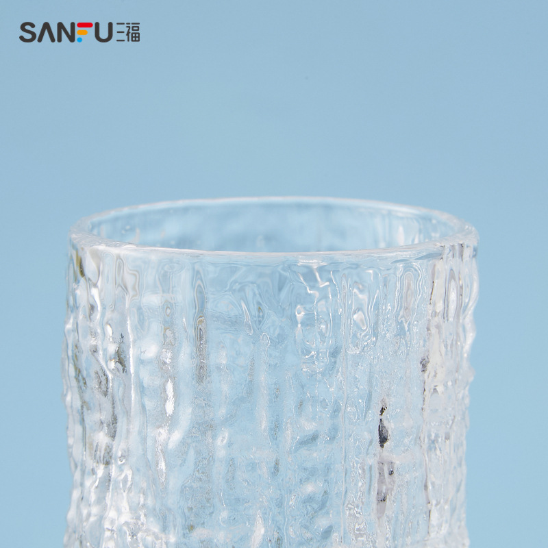 三福透明树皮纹杯 250ML玻璃杯时尚潮流水杯办公室家用夏