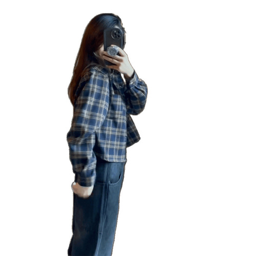 High-end Retro Plaid Shirt for Women, Short-sleeved Outerwear for 2025 Spring, Wearable Long-sleeved Top with a Sense of Sophistication