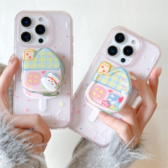 女の子らしいインスタ映えピンクの家と子犬のスタンド付きiPhone17/16ProMax/15/14対応スマホケース