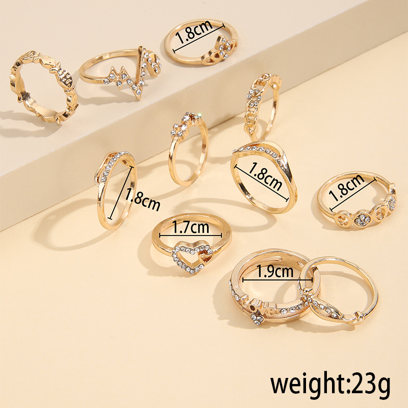1 Set Retro Heart Shape Butterfly Alloy Plating Metal Rhinestones Womenu0027S Rings