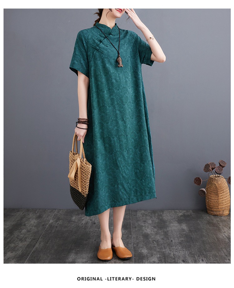 Plus-size Linen Muslim Dress With Button-up Detail And Vintage Style_voghion.com