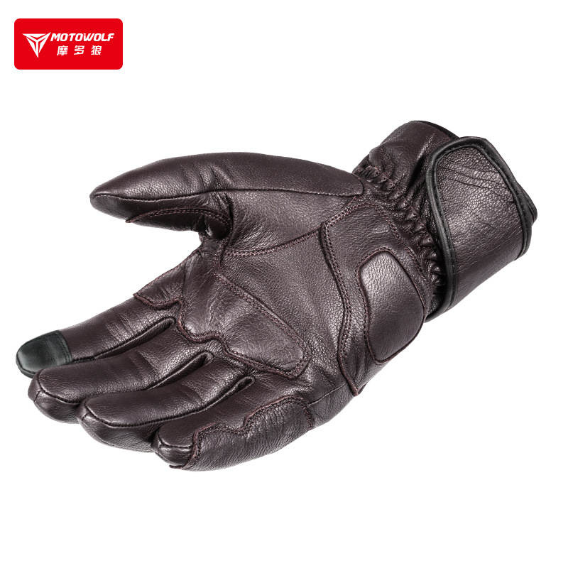 Motocicleta invierno más guantes de cuero de terciopelo ciclismo al aire libre guantes de cuero gruesos a prueba de caídas guantes de caballero retro