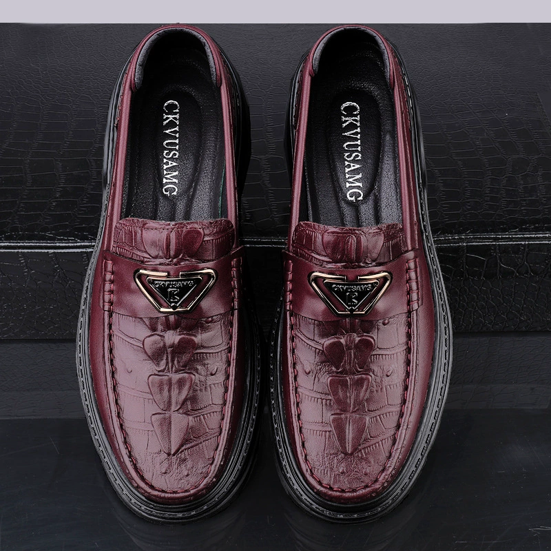 Один педаль ручной работы Lefu обувь мужская ножка английская тисненая кожа бизнес повседневная кожаная обувь из кожи крокодила бобовая обувь