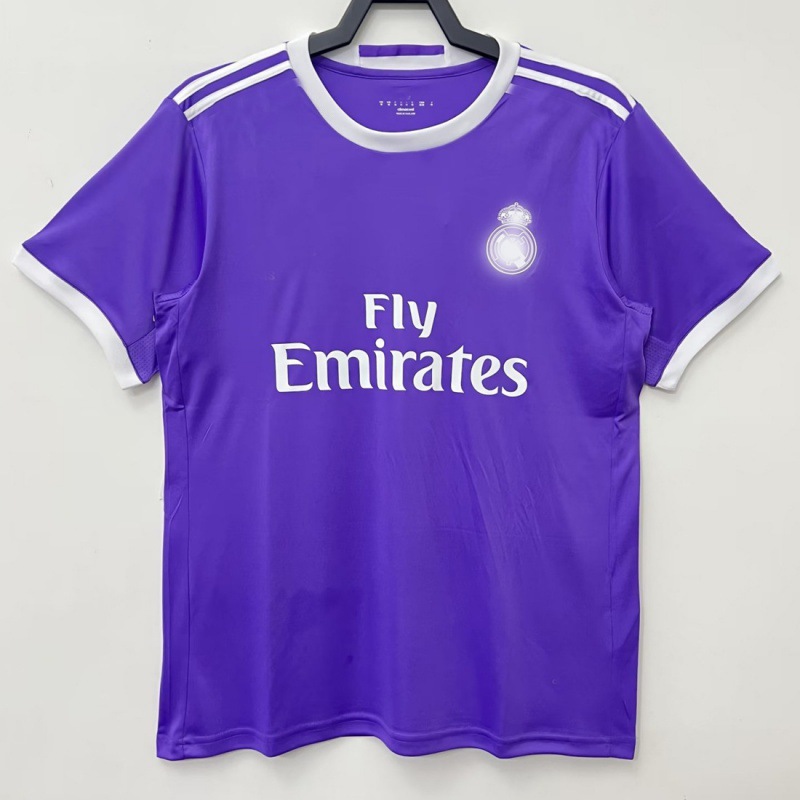 16-17 Real Madrid Away Retro Short-Sleeve Football Jersey, Adult Football Jersey, Purple Match Kit, Classic Jersey, Dropshipping Available