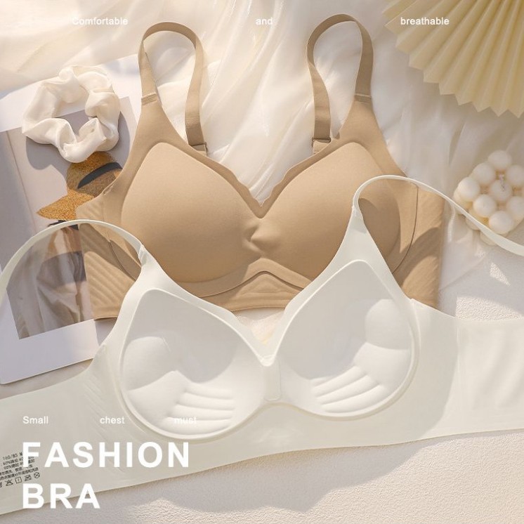 Ropa interior desnuda sin rastros mujer soporte suave taza fija pecho pequeño se reúne en la taza de la palma de la mano contra la caída del bra