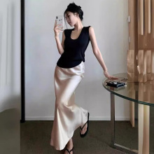 醋酸半身裙女夏季设计感高腰中长款a字包臀裙气质缎面丝滑鱼尾裙