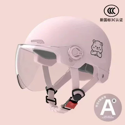 safety helmet, summer half helmet, suitable – Motosiklet kaskı (dəbilqə) - childrens-versionlight-pink-transparent-short-glasses-little-bear