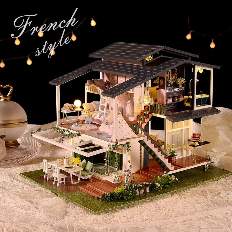 Zhiquwu Monet Garden DIY Miniature House Toy Assembly Villa Building Model Birthday Gift Electric Educational Toy