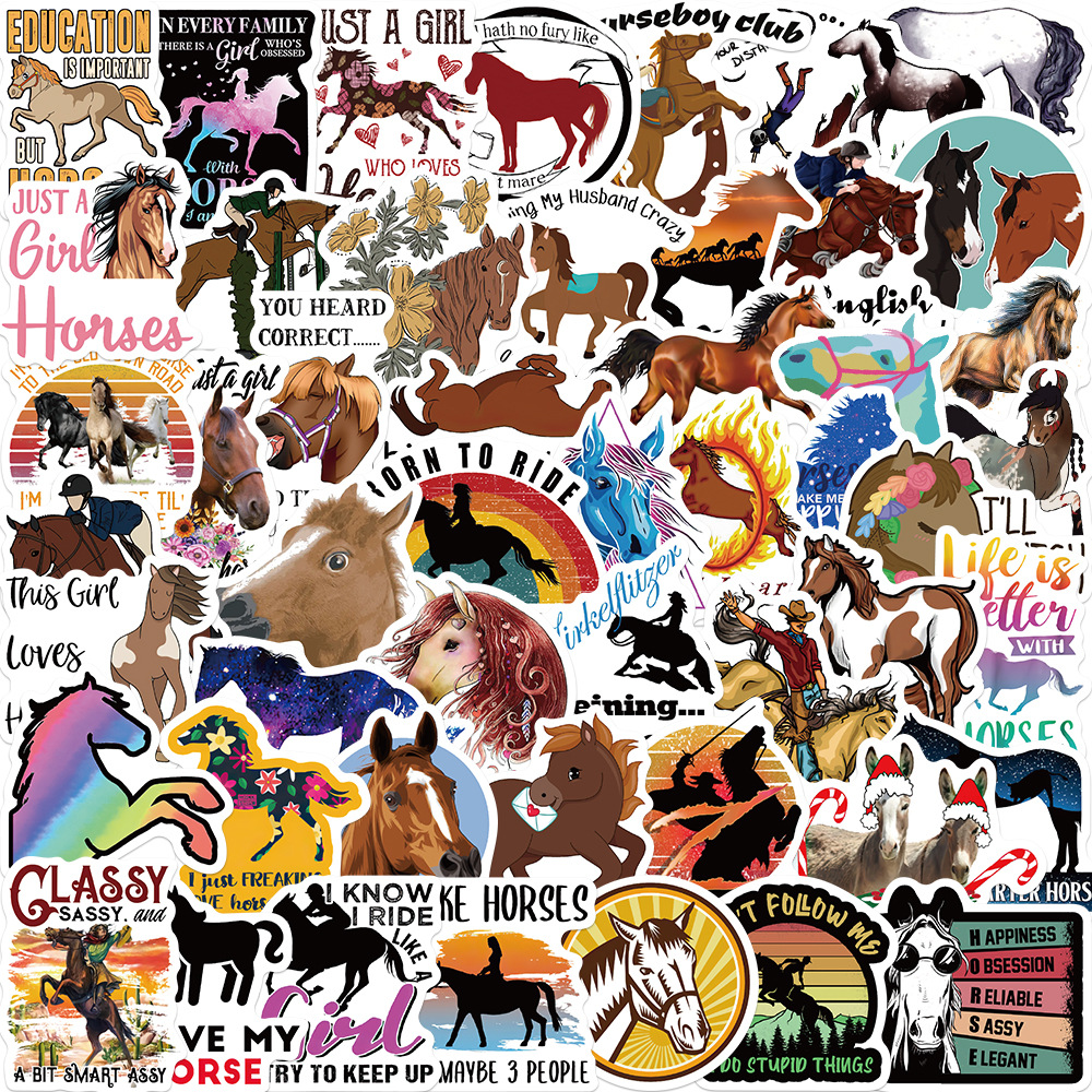 Waterproof Colorful Pvc Stickers Horse Cartoon Stickers 50 Sheets Set display picture 2
