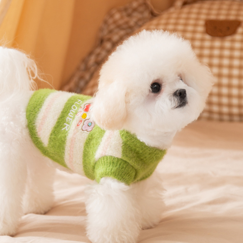 狗狗衣服泰迪比熊加厚保暖毛衣清新花朵条纹仿貂绒小型犬宠物衣服|undefined
