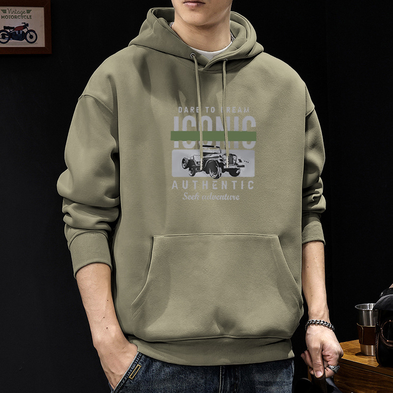 Suéter pesado para hombres otoño nuevo estilo de cuello redondo estilo americano de moda de alta calle chaqueta con capuz para hombres