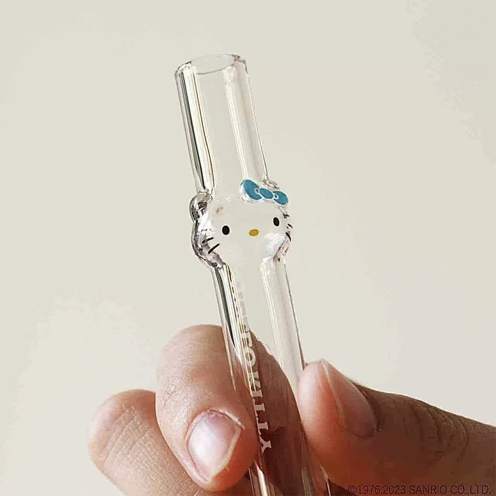 Creativo estereoscópico Kitty estilo lindo paja de vidrio colorida resistente a la temperatura jugo de té Kitty paja