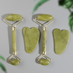 Jade Face Roller Massager Xiuyu Green Style Jade Manual Jade Push Face Double Head Ball Massage Stick Beauty Set