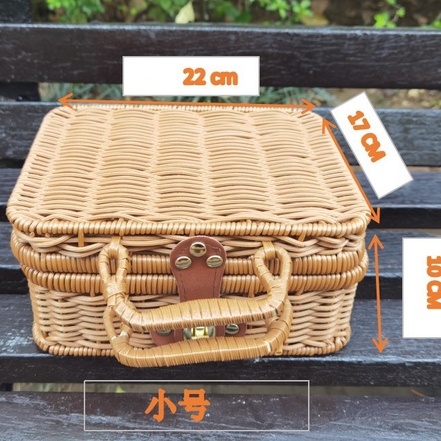 Venta al por mayor nuevo marco de hierro imitación ratán maleta vintage props cosméticos almacenamiento ratán caja mano caja de regalo