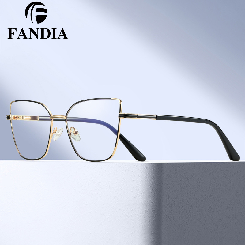 93566 nuevo espejo plano de metal anti-azul de comercio exterior, espejo óptico femenino de tendencia, fábrica de gafas al por mayor