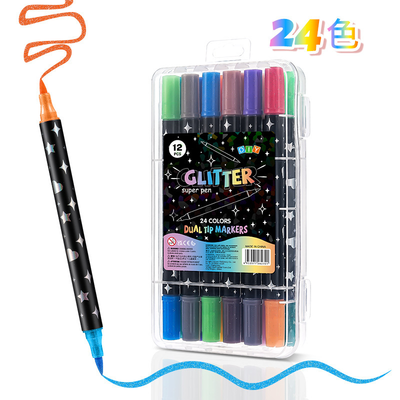 ホットセール新製品工場直接供給双頭二色フラッシュマーカーペンソフトヘッド絵画フラッシュペン水彩ペン卸売|undefined