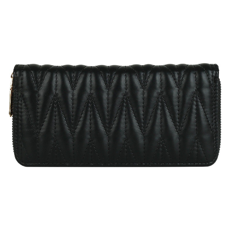 Nueva cartera de las mujeres de hilo de bordado largo bolsa de teléfono móvil de color sólido cartera de las mujeres multi-tarjeta de la tarjeta de gran capacidad de embrague de la moda