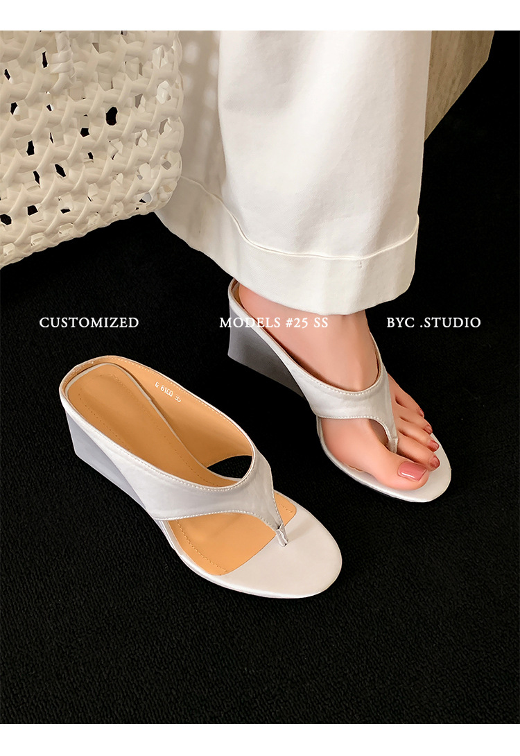 Dép xỏ ngón nữ đế xuồng cao 7 cm phối váy mùa hè — đen, bạc trắng, màu đỏ chi tiết 14