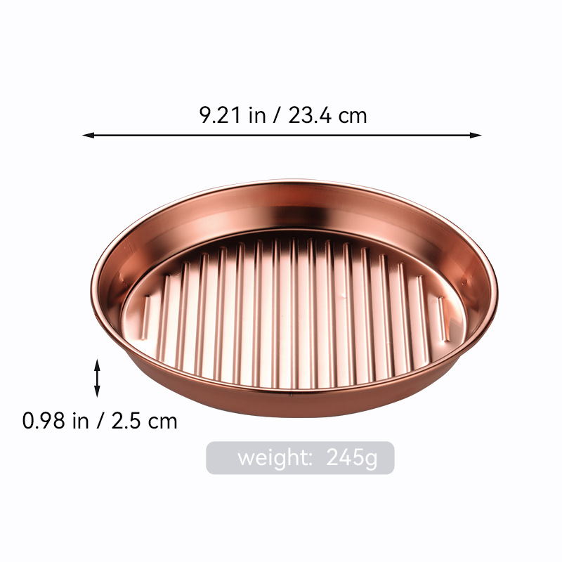 Bandeja redonda de barbacoa de acero inoxidable transfronteriza bandeja de mariscos de doble oreja dorada bandeja de filete bandeja de aperitivos filtrada bandeja de patatas fritas