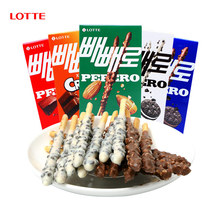 韓國進口LOTTE樂天派派樂扁桃仁曲奇顆粒脆米巧克力餅干棒零食品