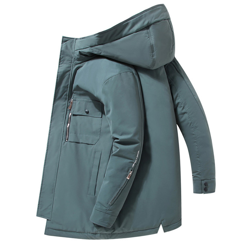 Chaqueta de plumón para hombre mediano y largo en 2025, nueva marca de moda de invierno caliente de moda coreana, chaqueta guapo para hombre