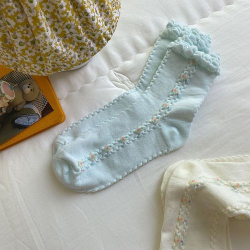 Japanese-style sock for girls, summer new small flower JK mid-calf cabled Lolita-style white school girl socks