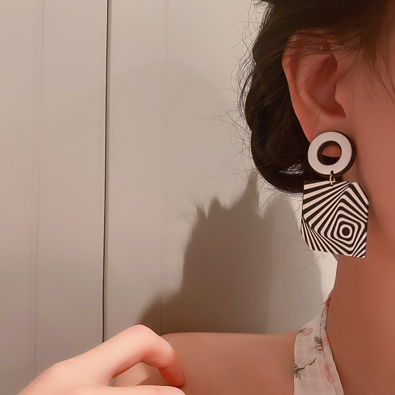 925 silver needle exaggerated stripes acrylic geometric earrings hit color earrings