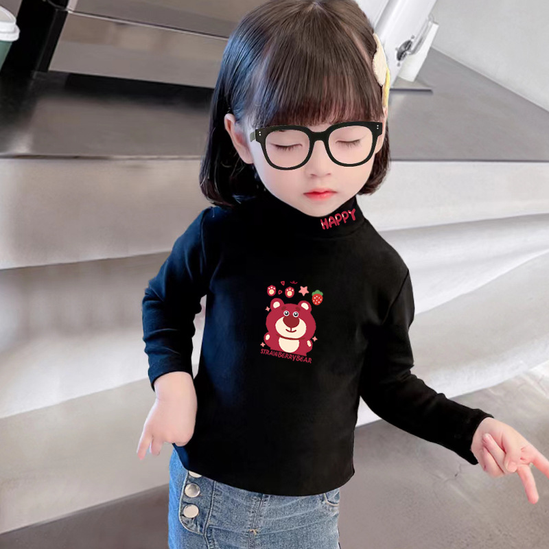 De terciopelo camisa de fondo de terciopelo para niños medio cuello alto a prueba de frío superior 2023 Otoño e Invierno Camiseta de manga larga cálida para niños