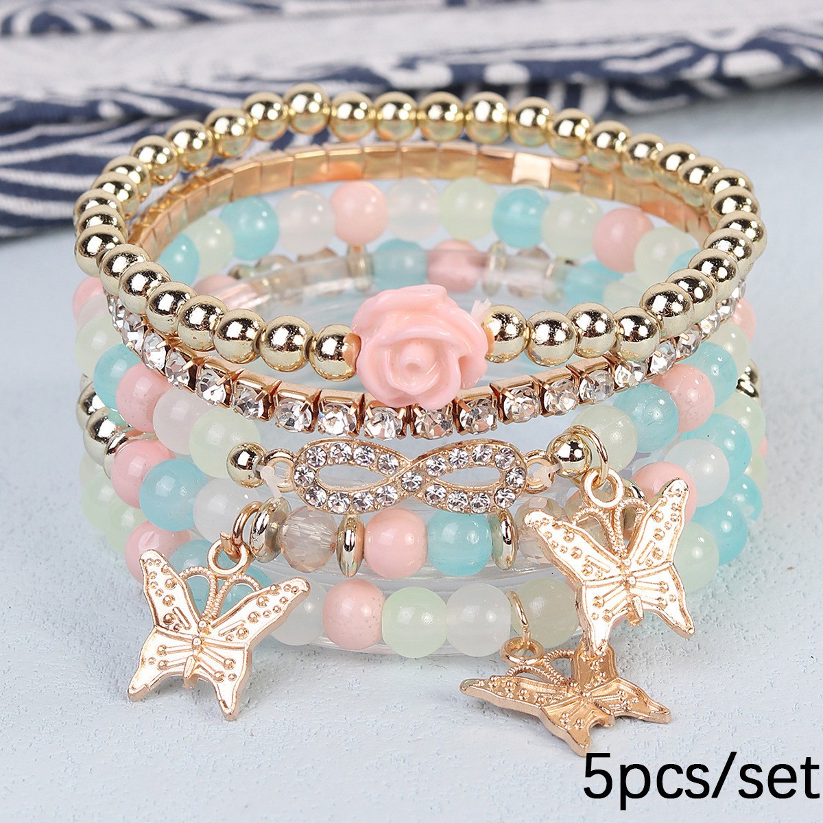 Directly Supplied By The Manufacturer, European And American Rose Flower Rhinestone Multi-layer Bracelet, Pearl Elastic_voghion.com